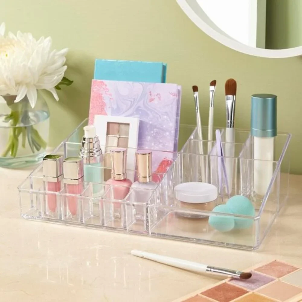 New Audrey Clear Makeup Organizer with 15 Compartments for Brushes & Palettes
